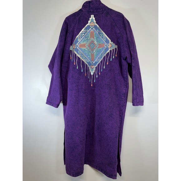 Vtg Sundance Women’s Denim Open Jacket PURPLE Acid Washed Southwestern Painted M - Picture 10 of 14